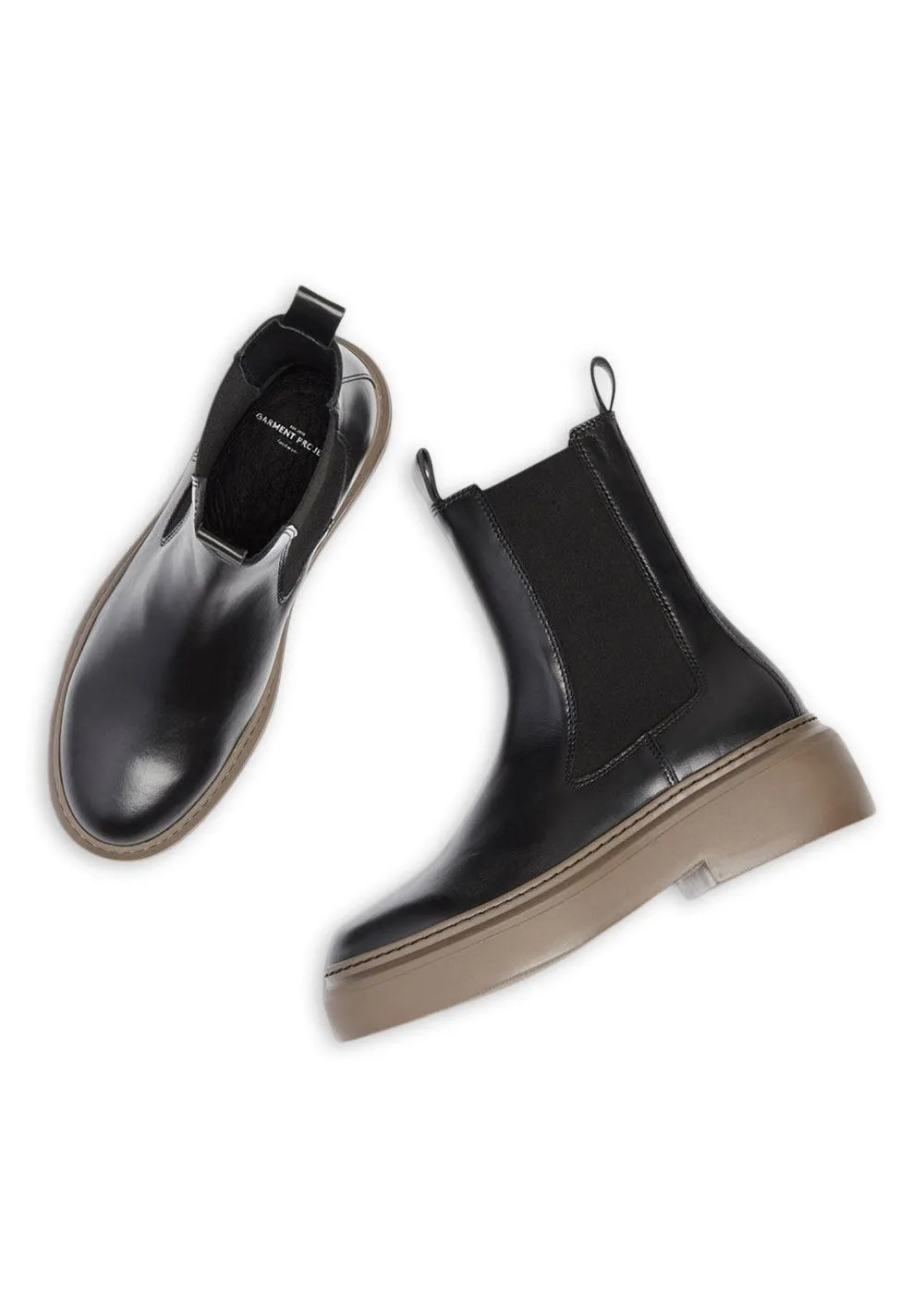 June Chelsea - Black Leather / Brown Sole - Black