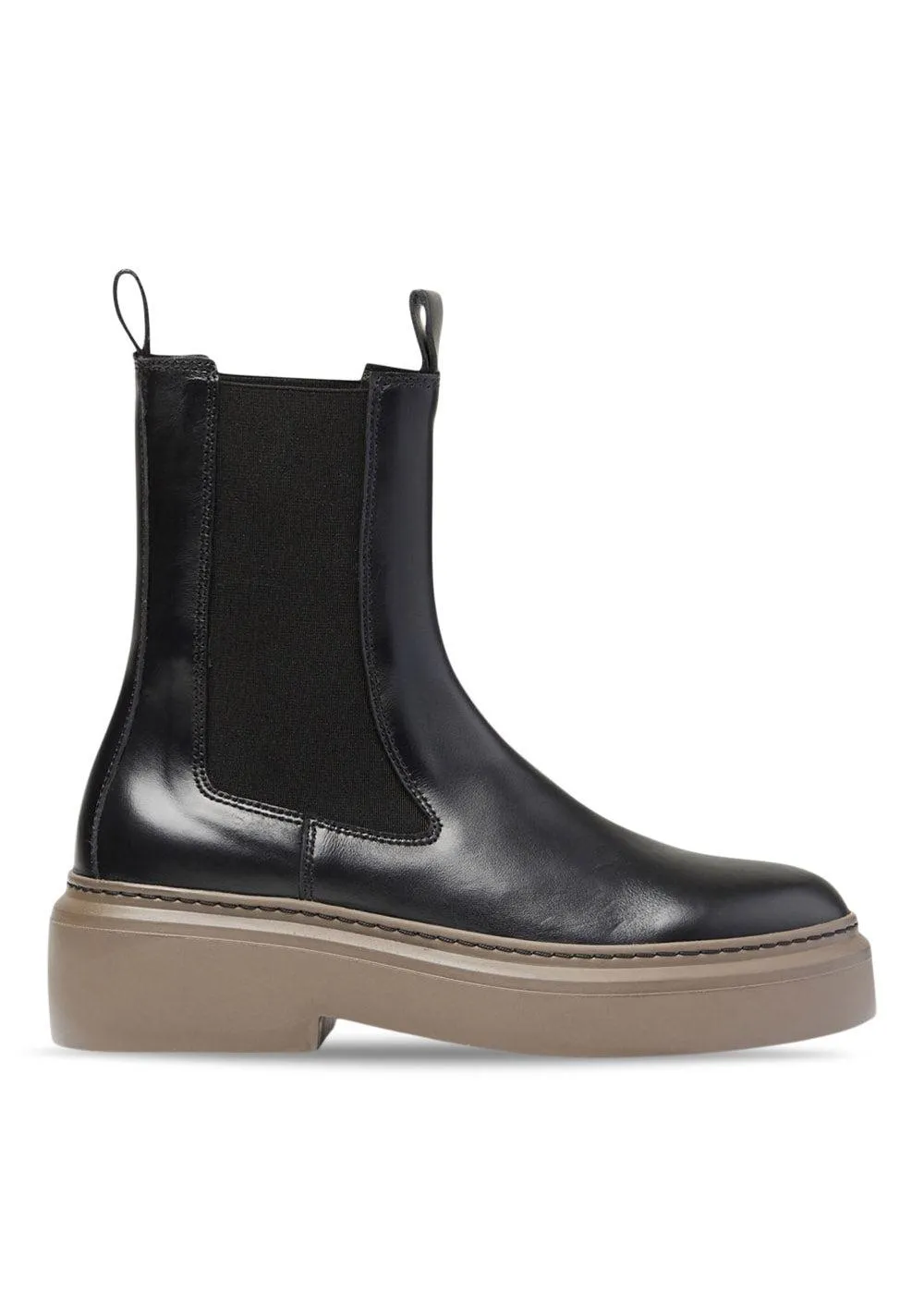 June Chelsea - Black Leather / Brown Sole - Black